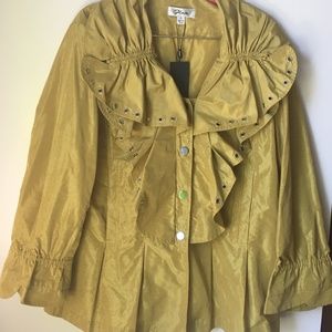 Dark MUSTARD GREEN JACKET: unique flared neckline